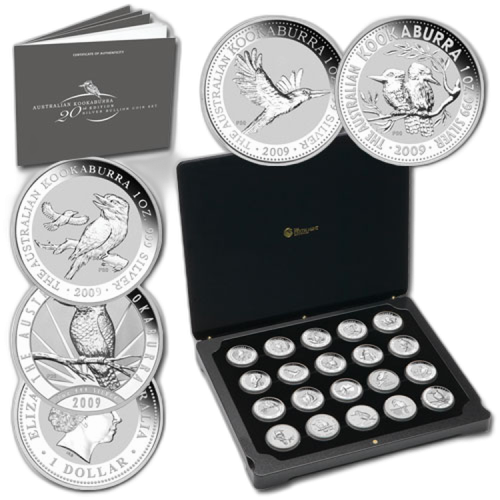 20-coin set silver Kookaburra coins front