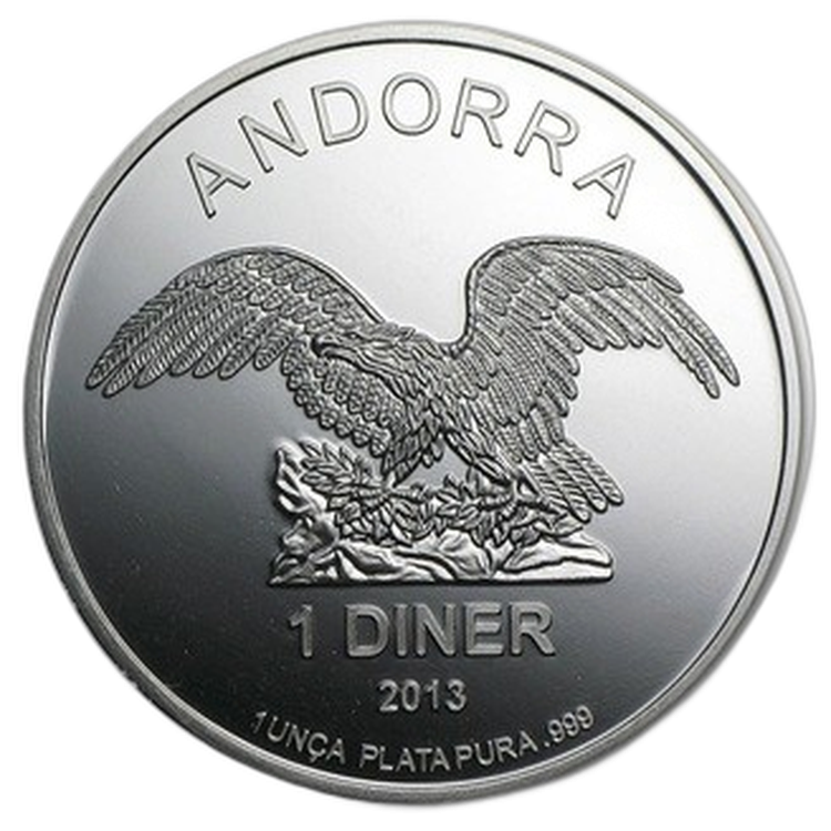 Zilver 1 troy ounce Andorra Eagle munt voorkant