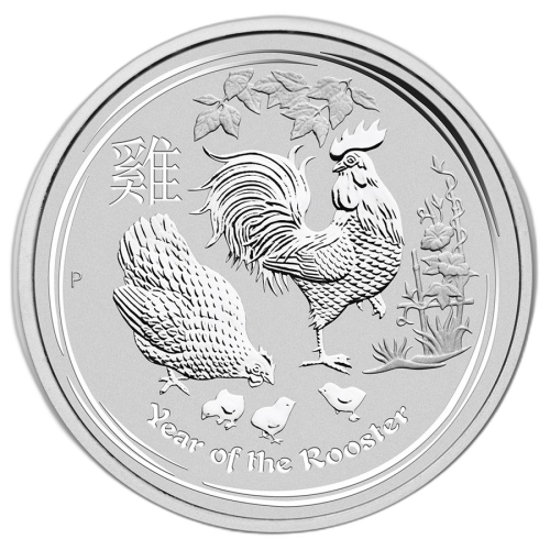 2 Troy ounce zilver Lunar munt 2017 - jaar van de haan voorkant