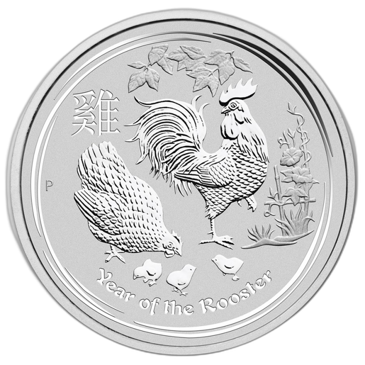 10 Troy ounce zilver Lunar munt 2017 - jaar van de haan voorkant