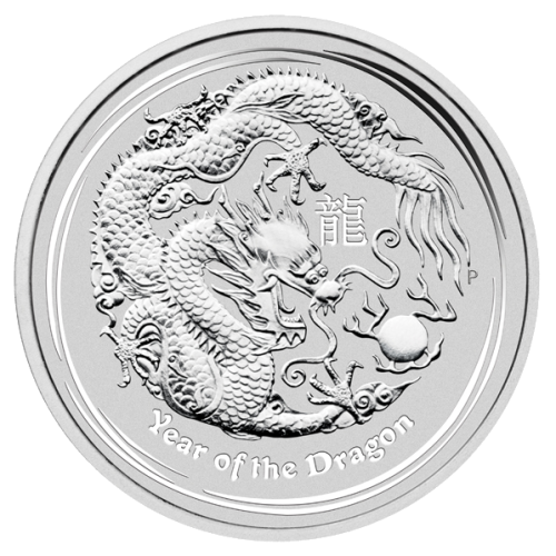 1 kilo Lunar zilver munt 2012 Year of the Dragon voorkant