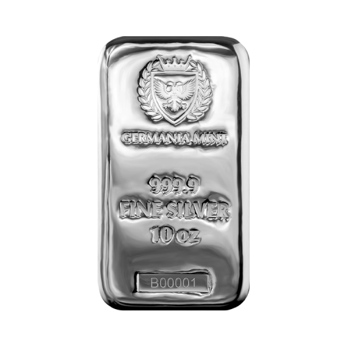 10 troy ounce silver bar Germania Mint front