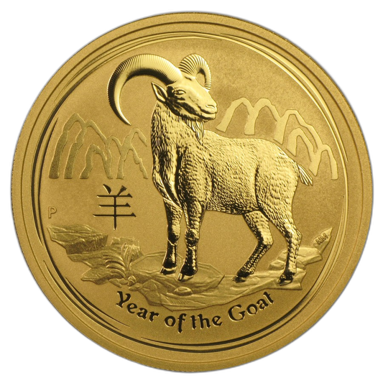 1 troy ounce gouden Lunar munt 2015 - het jaar van de geit voorkant