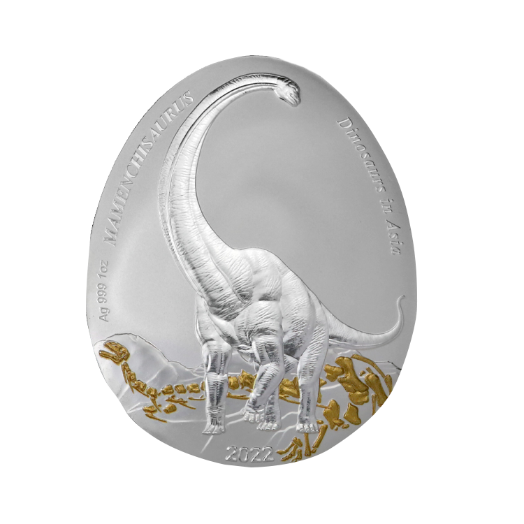 1 troy ounce zilveren munt Dinosauriërs in Azië – Mamenchisaurus voorkant