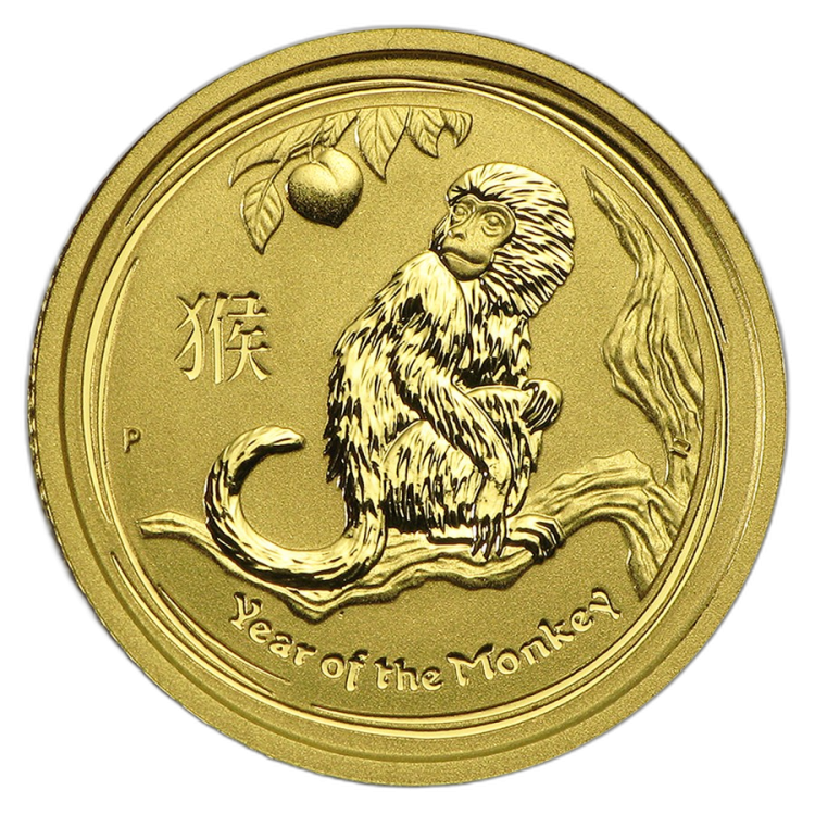 1/10 troy ounce gold Lunar coin 2016 - year of the monkey front