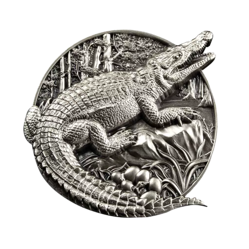 5 troy ounce silver coin Protecting Wildlife - The Crocodile 2023 front