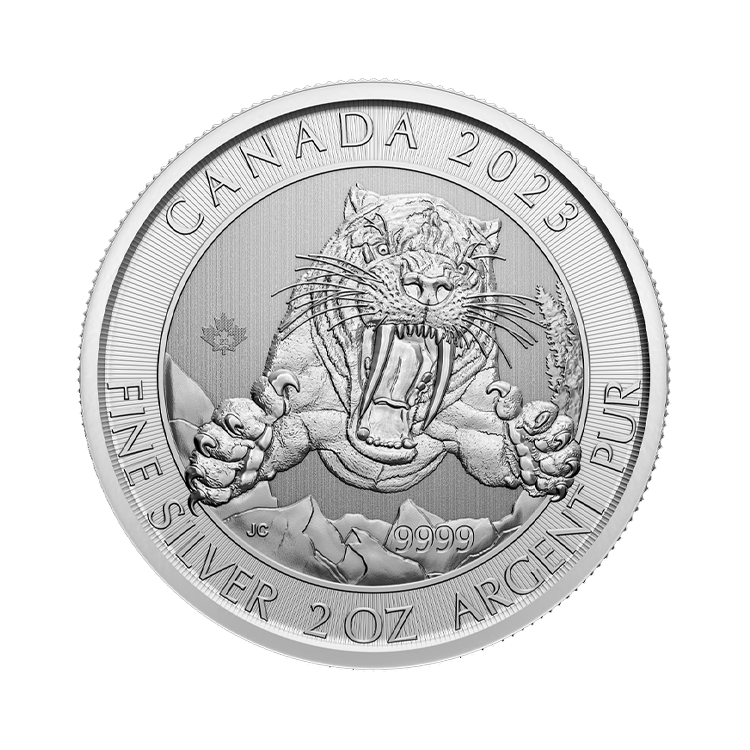 2 troy ounce silver coin Sabre tooth tiger 2023 front