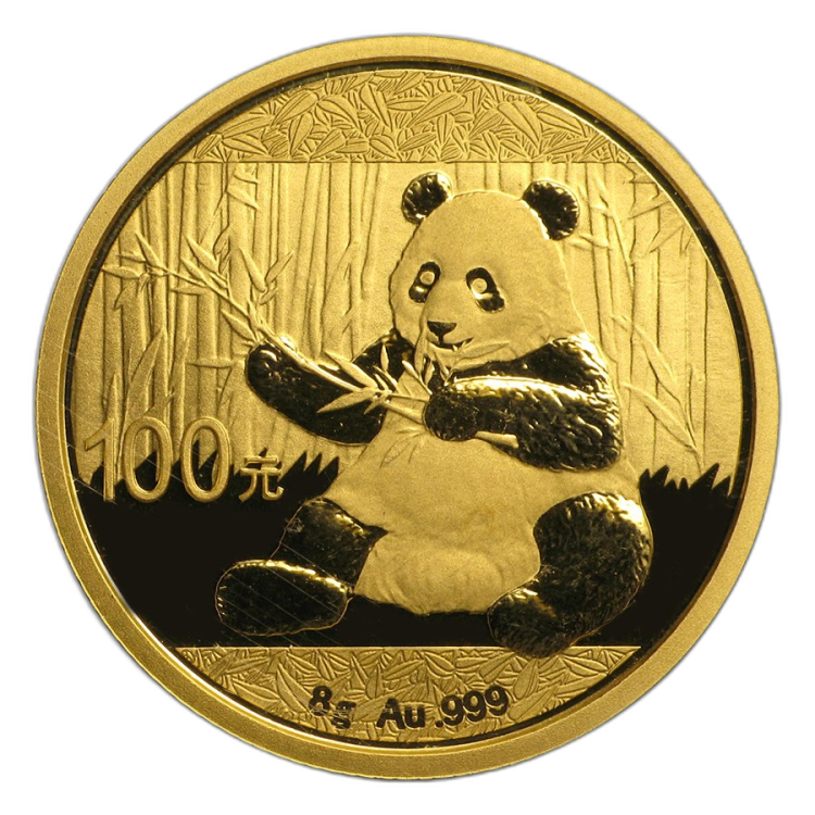 8 Gram gouden Panda munt 2017 voorkant