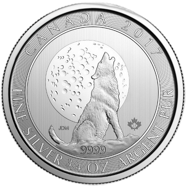 3/4 troy ounce zilveren munt Wolf Moon 2017 voorkant