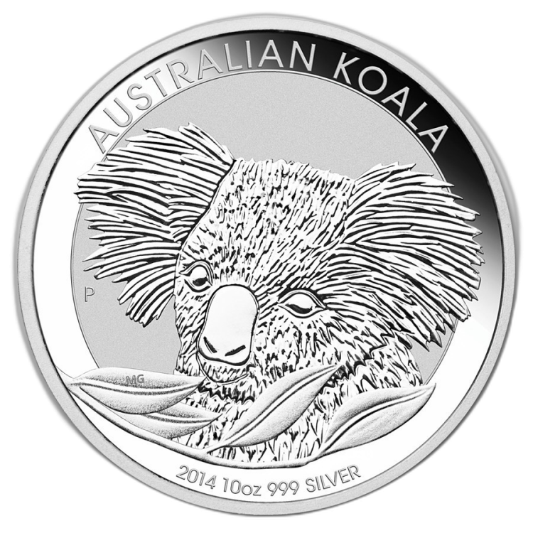 10 troy ounce zilveren Koala munt 2014 voorkant