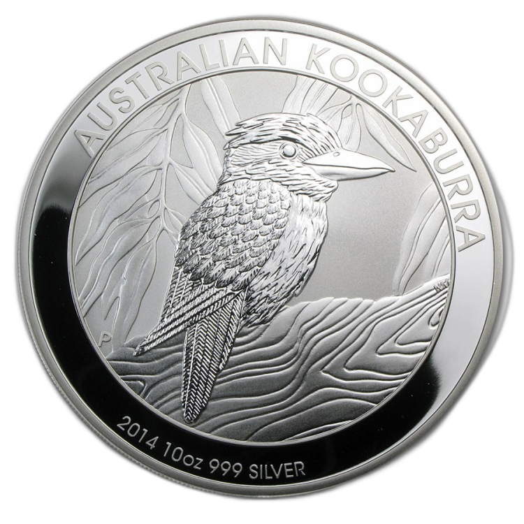 10 troy ounce zilver Kookaburra munt 2014 voorkant