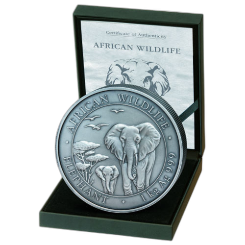 2015 Somalia Elephant Antique Finish silver coin front