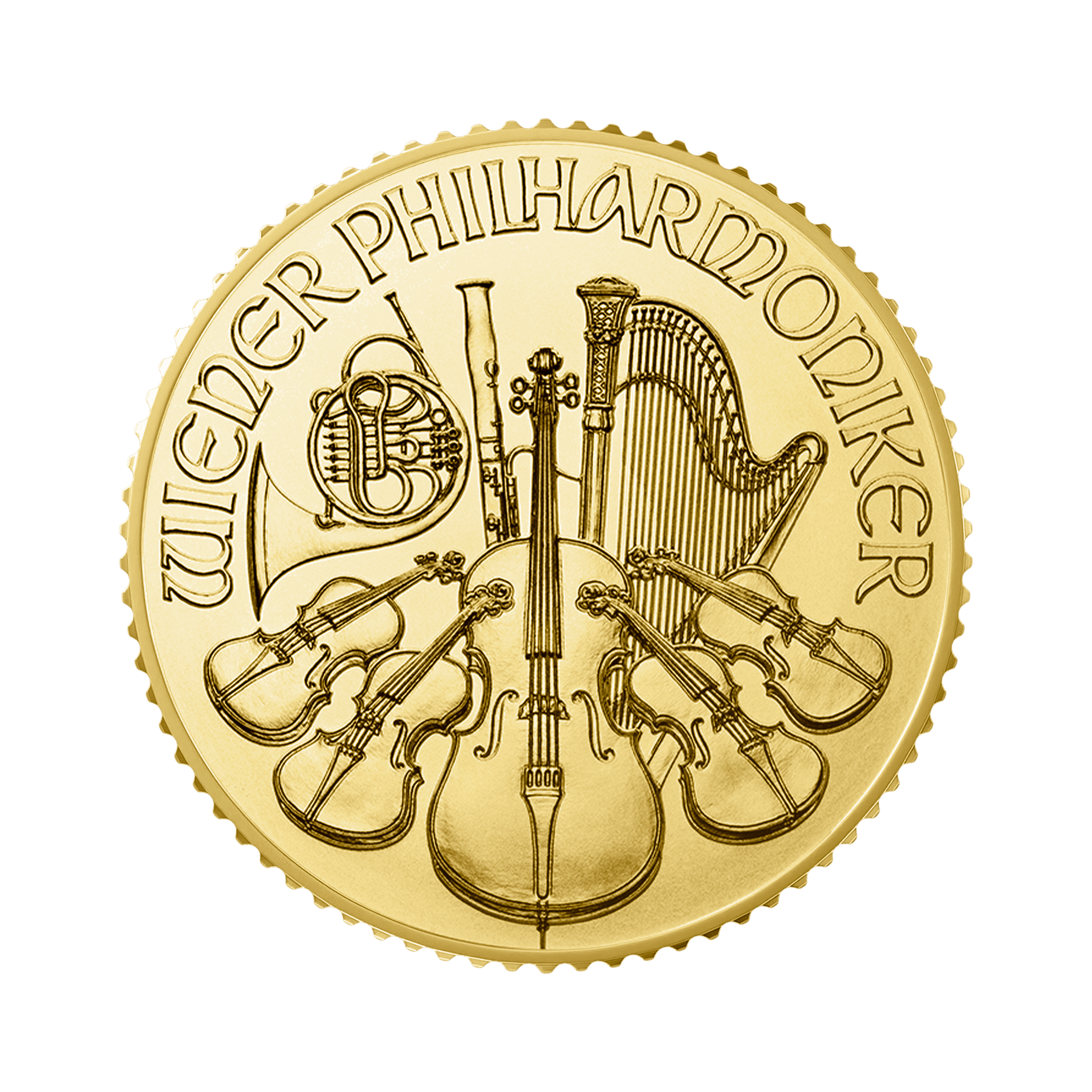 Gold 1/10 troy ounce Vienna Philharmonic coins 2024 front