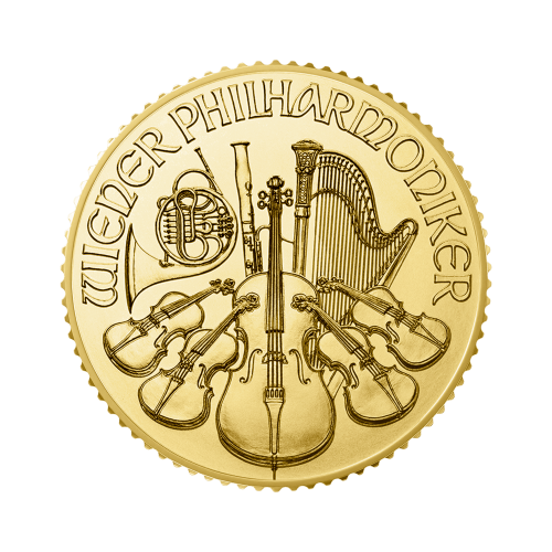Gouden 1/10 troy ounce Wiener Philharmoniker munt 2024 voorkant