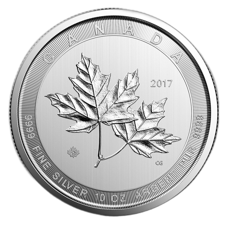 10 Troy ounce zilveren munt Maple Leaf 2017 voorkant