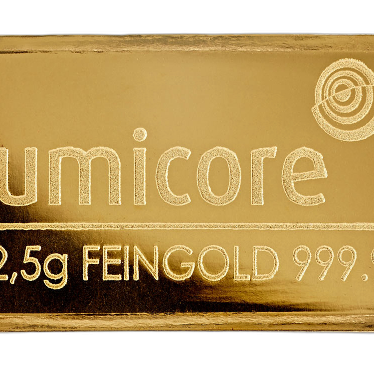 2,5 Gram goudbaar Umicore voorkant