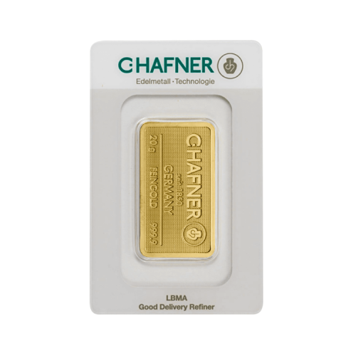 Gold bar 20 grams C.Hafner front