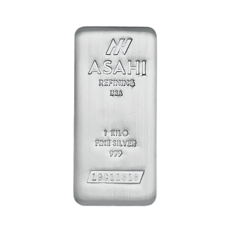 1 Kilogram zilver baar BTW-vrij Asahi  - opslag in Zurich voorkant