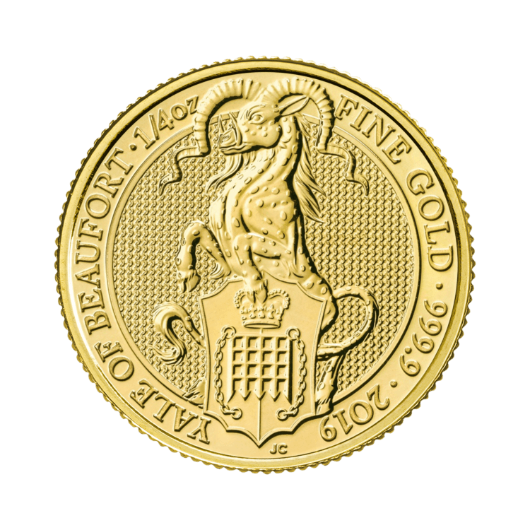 1/4 Troy ounce gouden munt Queens Beasts Yale of Beaufort 2019 voorkant