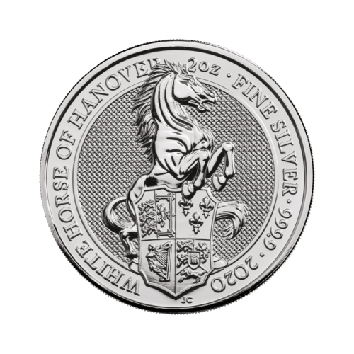 2 troy ounce zilveren munt Queens Beasts White Horse voorkant