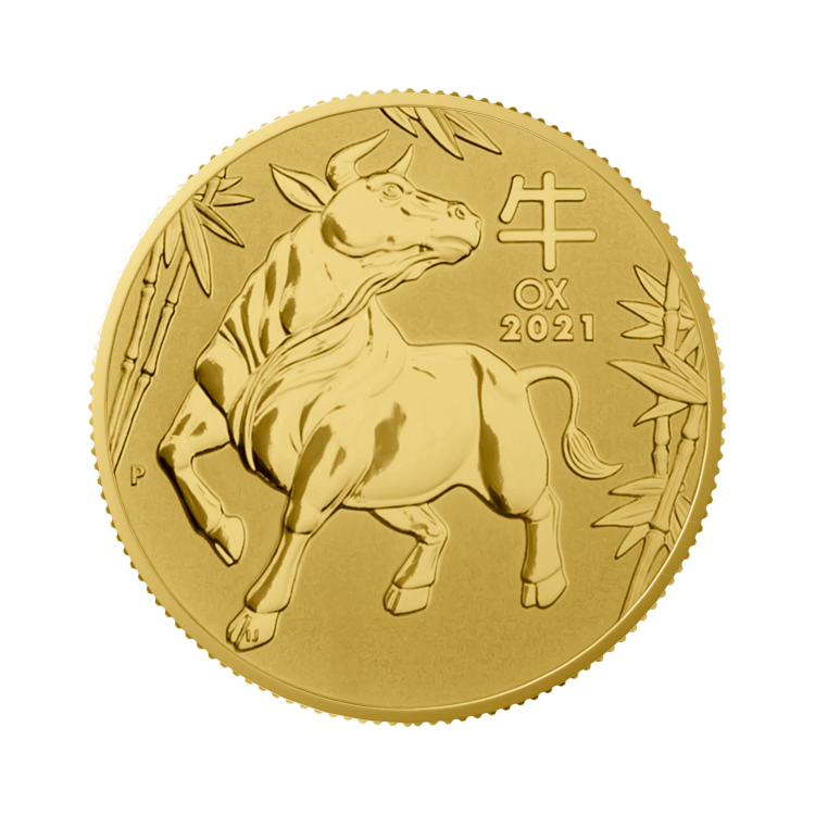 1/2 troy ounce gouden munt Lunar 2021 voorkant