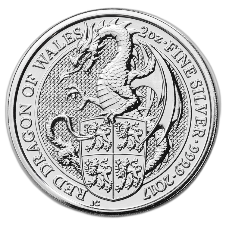 2 Troy ounce silver coin Queens Beast 2017 Dragon front