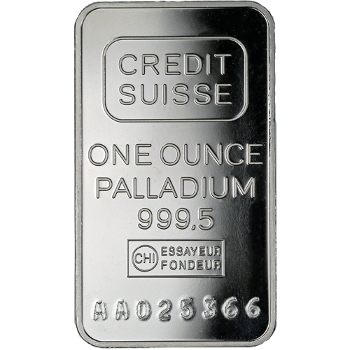 1 Troy ounce palladium bar Credit Suisse VAT free (storage in Switzerland) front