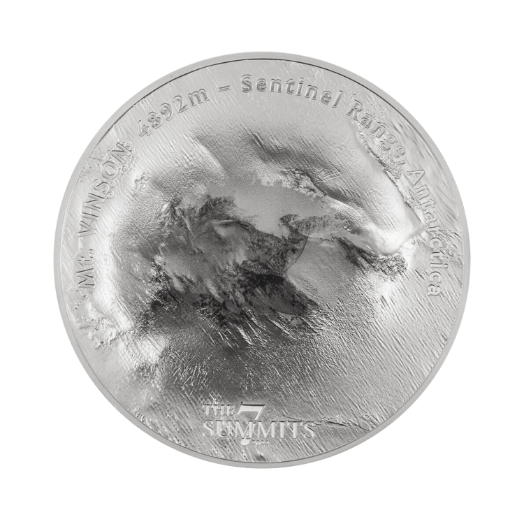 5 troy ounce zilveren munt Mount Vinson 2022 voorkant