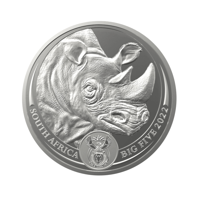 1 troy ounce zilveren munt Big Five Neushoorn 2022 voorkant