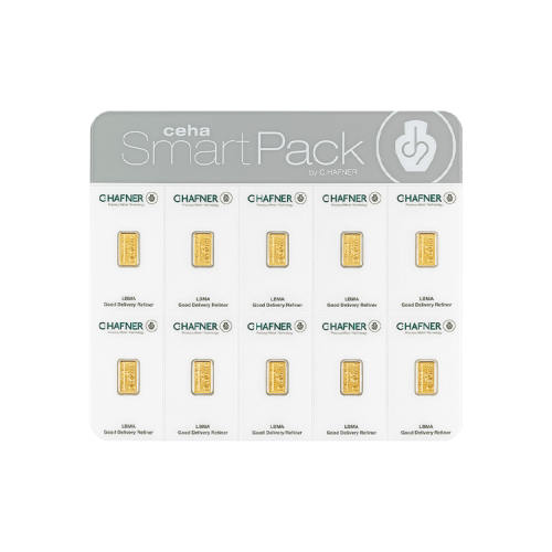 C. Hafner goldbar 10x 2 gram SmartPack front