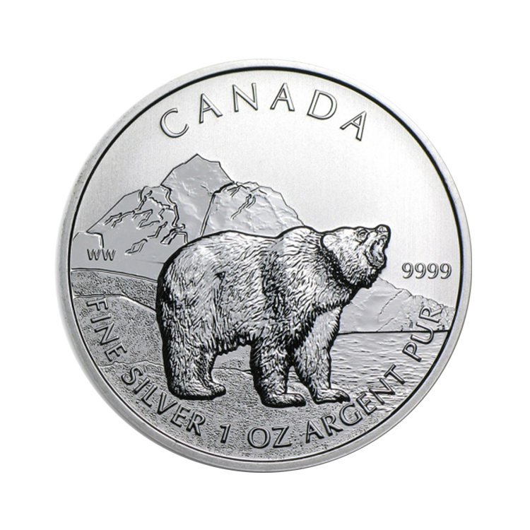 1 troy ounce zilveren munt Canada Wildlife serie - Grizzly beer 2011 voorkant