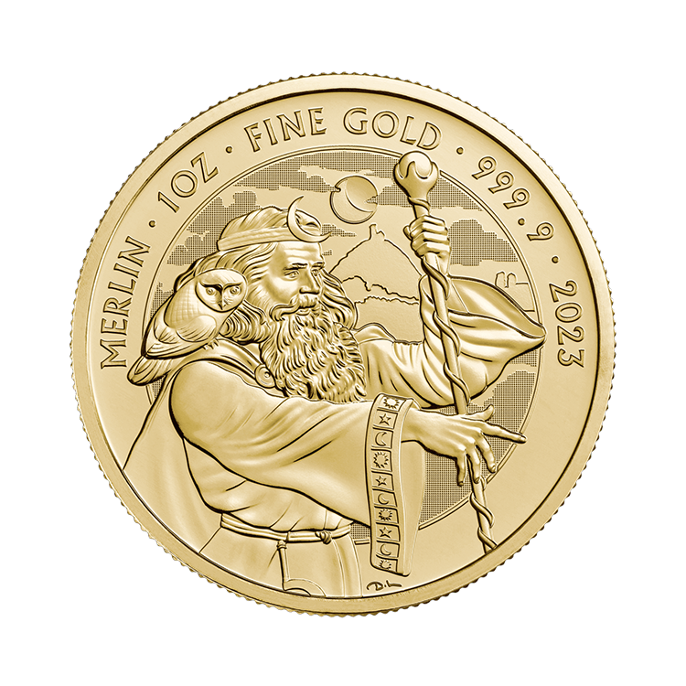 1 troy ounce gouden Merlin munt 2023 voorkant
