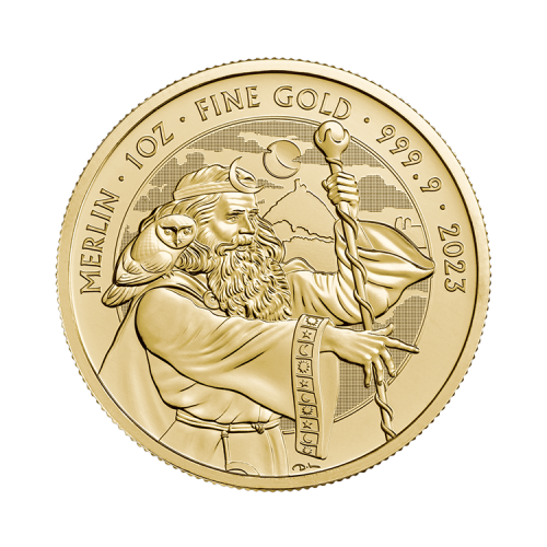 1 troy ounce gold Merlin coin 2023 front