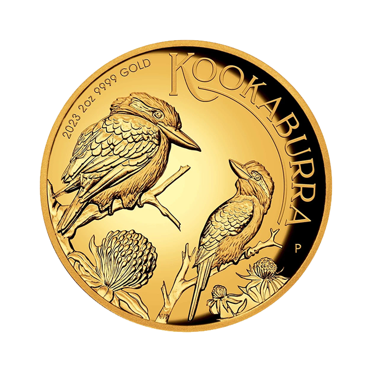 2 troy ounce gouden munt Kookaburra proof 2023 voorkant