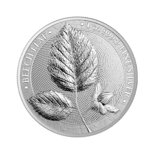 1 troy ounce zilveren munt Mythical Forest Beech Leaf 2023 voorkant