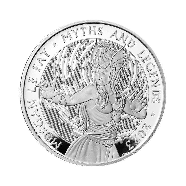 1 troy ounce zilveren Morgan Le Fay proof munt 2023 voorkant