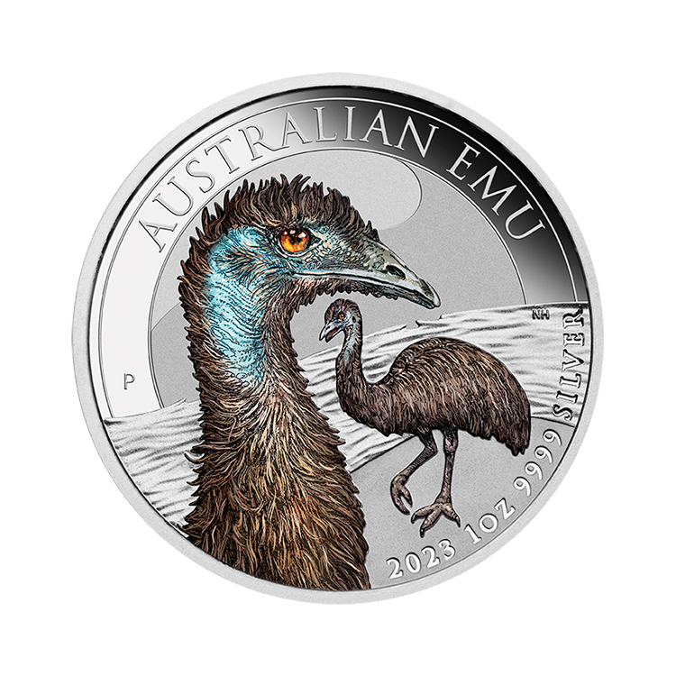 1 troy ounce silver Australian Emu coin coloured 2023 front