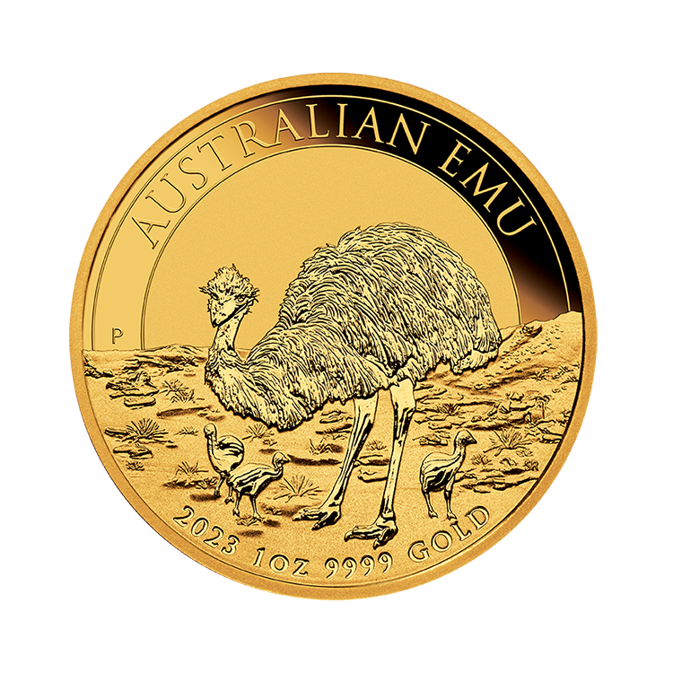 1 troy ounce gouden Australian Emu munt 2023 voorkant