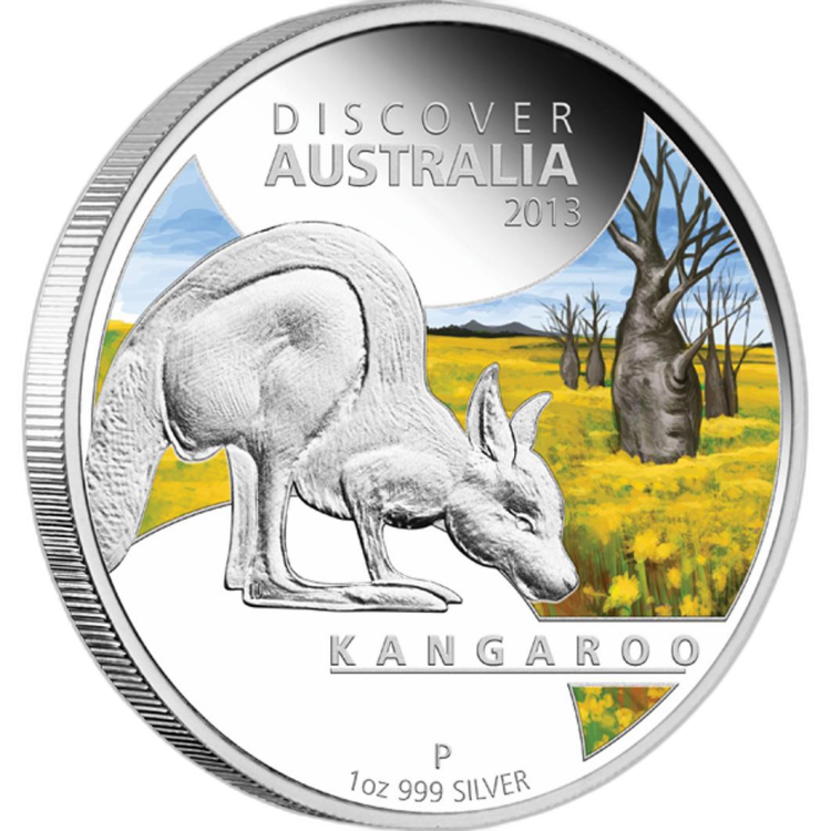 Gekleurde set zilveren munten Discover Australia achterkant