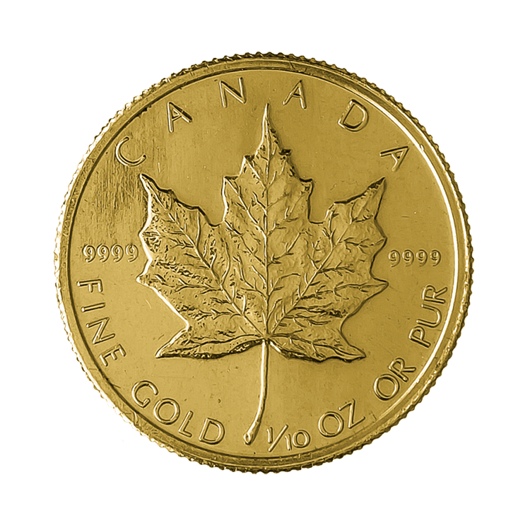 1/10 troy ounce gold Maple Leaf coin obverse