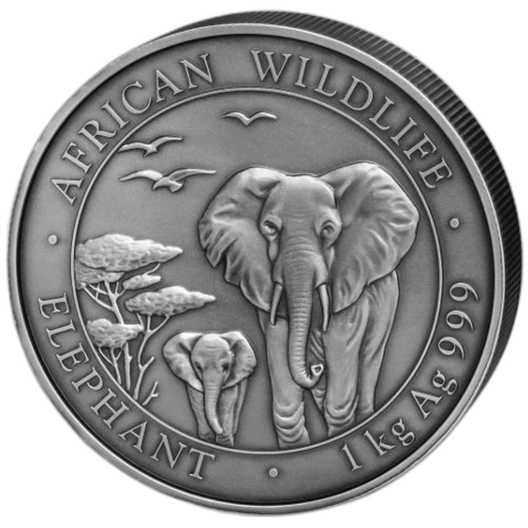 2015 Somalia Elephant Antique Finish silver coin angle 1