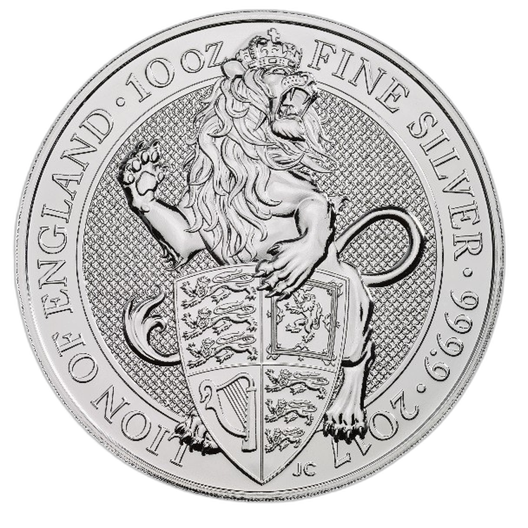 10 Troy ounce zilveren munt Queens Beasts Lion voorkant