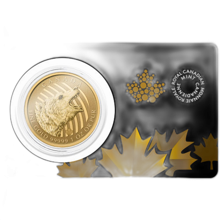 1 troy ounce gouden munt Grizzly Bear 2016 achterkant