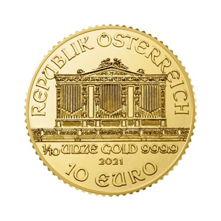 Gouden 1/10 troy ounce Wiener Philharmoniker munt 2024 achterkant