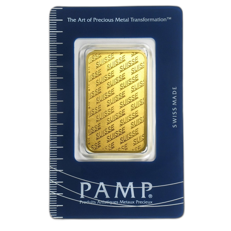 1 Troy ounce goudbaar Pamp Suisse design achterkant