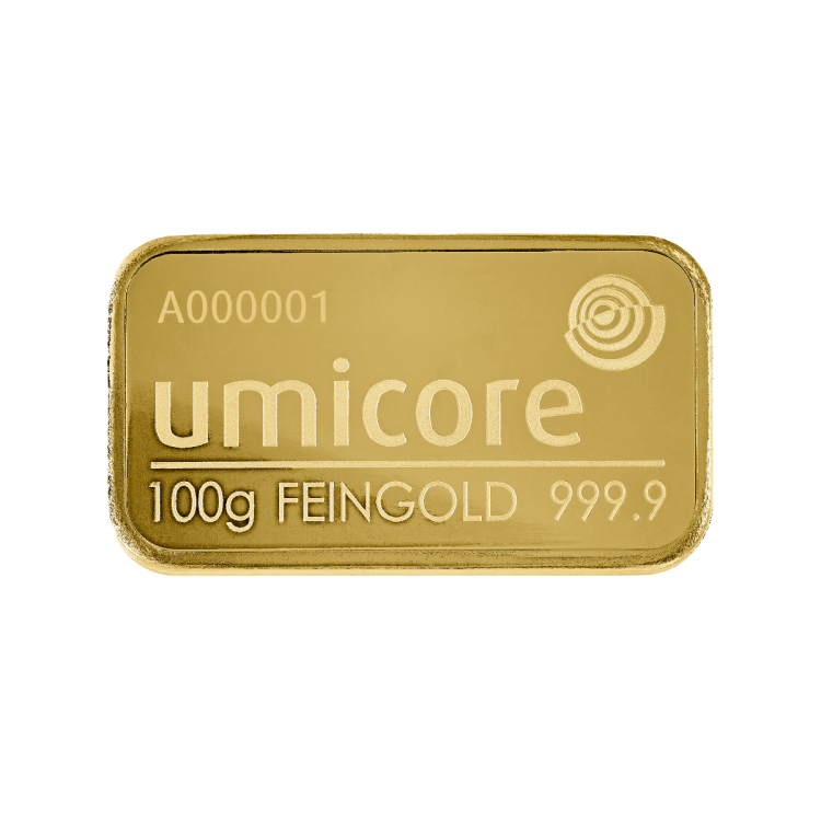 Goudbaar 100 gram Umicore