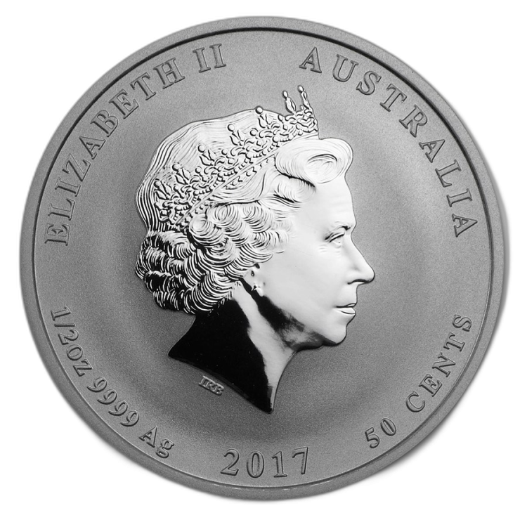 Halve troy ounce zilveren Lunar munt 2017 - jaar van de haan achterkant