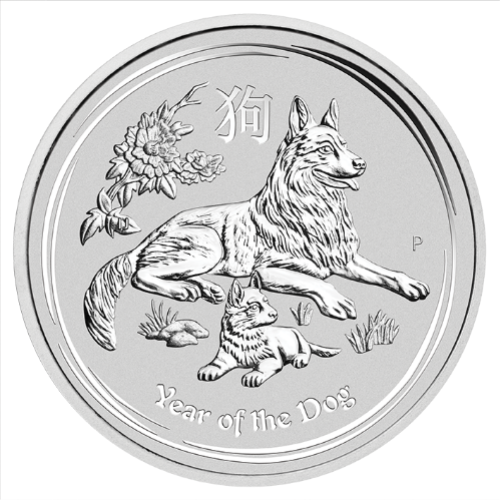 1 kilogram zilveren lunar munt 2018 - jaar van de hond voorkant