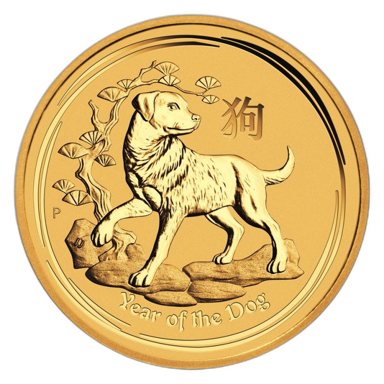 1 troy ounce gouden Lunar munt 2018 perspectief 1