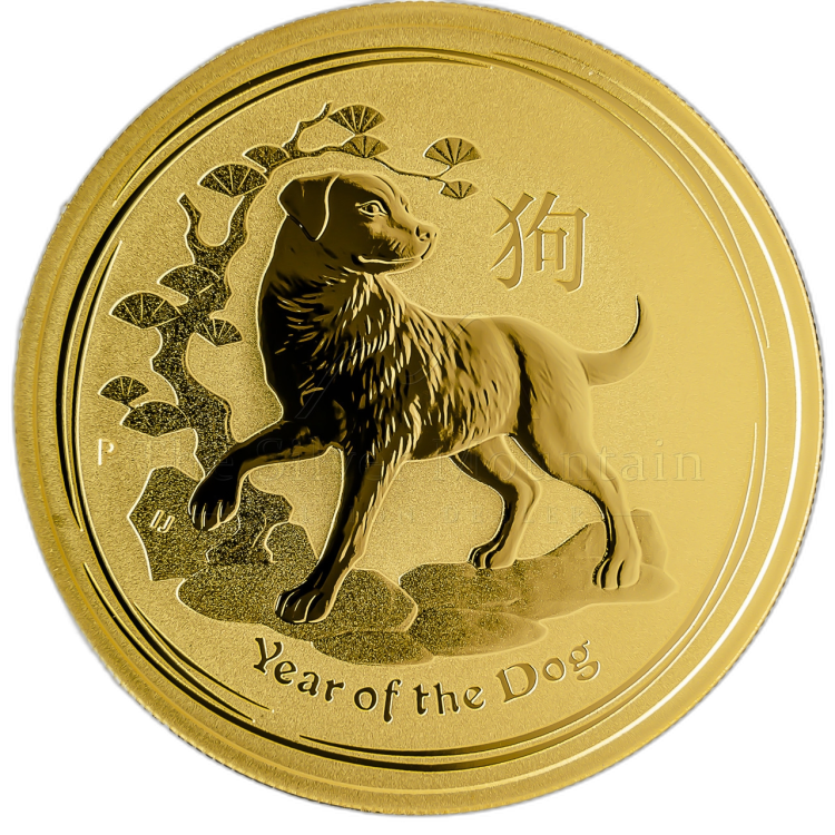 1 troy ounce gouden Lunar munt 2018 voorkant